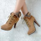 Women Lace Up Platform Ankle Boots Woman Retro Spike Heel Botas Fashion Ladies Suede Leather Heels S