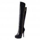 Women Genuine Leather Pointed Toe Platform Over Knee Boots Woman Fashion Zipper Thin High Heel Shoes