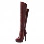 Women Genuine Leather Pointed Toe Platform Over Knee Boots Woman Fashion Zipper Thin High Heel Shoes