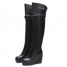 women real genuine leather wedge over knee boots platform long boot winter warm botas footwear shoes