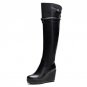 women real genuine leather wedge over knee boots platform long boot winter warm botas footwear shoes