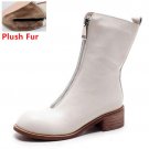 Winter Women Boots Genuine Real Leather Round Toe Zipper Half Boots Female Sqaure Heel Botas Mujer W