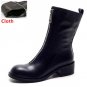 Winter Women Boots Genuine Real Leather Round Toe Zipper Half Boots Female Sqaure Heel Botas Mujer W