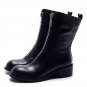 Winter Women Boots Genuine Real Leather Round Toe Zipper Half Boots Female Sqaure Heel Botas Mujer W