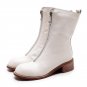 Winter Women Boots Genuine Real Leather Round Toe Zipper Half Boots Female Sqaure Heel Botas Mujer W