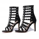 Women High Heels Sandals Real Leather Novelty Shoes Women Cross Strap Rivets Zipper Sandals Daily Fo