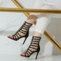 Women High Heels Sandals Real Leather Novelty Shoes Women Cross Strap Rivets Zipper Sandals Daily Fo