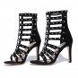 Women High Heels Sandals Real Leather Novelty Shoes Women Cross Strap Rivets Zipper Sandals Daily Fo