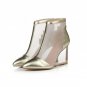 women real genuine leather wedge shoes sexy brand fashion see through pointed toe heels fashion pump
