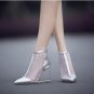 women real genuine leather wedge shoes sexy brand fashion see through pointed toe heels fashion pump