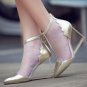 women real genuine leather wedge shoes sexy brand fashion see through pointed toe heels fashion pump
