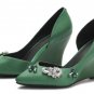 women real genuine leather crystal wedge high heel shoes woman sexy party fashion brand pumps lady h