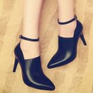 size  women genuine leather pointed toe ankle strap high heel shoes brand heels pumps ladies heeled 
