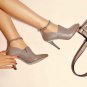 size  women genuine leather pointed toe ankle strap high heel shoes brand heels pumps ladies heeled 