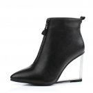 women genuine leather wedge shoes sexy brand fashion see through heels fashion zipper sexy pumps sho