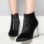 women genuine leather wedge shoes sexy brand fashion see through heels fashion zipper sexy pumps sho