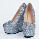 Women Platform Wedge Shoes Woman Fashion Shallow Mouth Heels Pumps Ladies Sexy Glitter Party Wedding