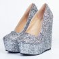Women Platform Wedge Shoes Woman Fashion Shallow Mouth Heels Pumps Ladies Sexy Glitter Party Wedding