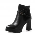 Women Black Ankle Boots Hoof Heels Zippers Shoes Genuine Leather Platform Boots Platform Autumn Shoe