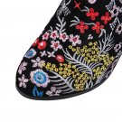 Fashion Enthic Styles Winter Warm Women Boots Square High Heel Boots Embroidery Shoes Round Toe Leat