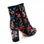 Fashion Enthic Styles Winter Warm Women Boots Square High Heel Boots Embroidery Shoes Round Toe Leat