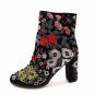 Fashion Enthic Styles Winter Warm Women Boots Square High Heel Boots Embroidery Shoes Round Toe Leat