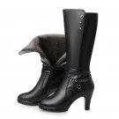 Woman Boots High Heels 2017 Genuine Leather Motorcycle Boots Fur Warm Winter Boots Female Fashion Wo