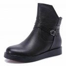 Hot Sale Shoes Women Boots Solid Zip Genuine Leather Women Ankle Boots Round Toe Flat with Winter Fu