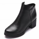 Fashion square toe Zip genuine leather solid nude women ankle boots thick heel brand women shoes lad