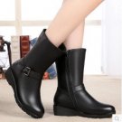 Women Boots Winter 2017 Square Heel Ladies Boots Genuine Leather+PU Mid Calf Boots Casual Ladies Sho