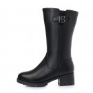 Fashion Women Genuine Leather Boots Thick Wool Winter Warm Shoes Woman Snow Boots Mid-calf High Heel