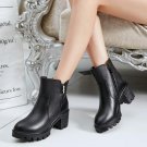 Winter Women Boots Fashion Black Solid Ankle Boots Slip On High Heels Women Shoes Casual Genuine Lea