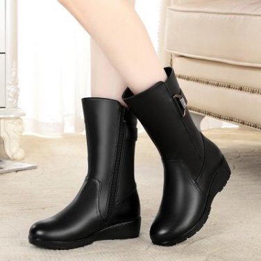 Winter Boots Natural Wool Inside Warm Shoes Women Genuine Leather Shoes Handmade Snow Boots Footwear