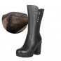 Women\'s Shoes Warm Wool Genuine Leather Women Snow Boot High Heels Mid-Calf Boots Women Winter Shoe