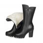 Women\'s Shoes Warm Wool Genuine Leather Women Snow Boot High Heels Mid-Calf Boots Women Winter Shoe