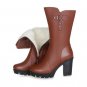 Women\'s Shoes Warm Wool Genuine Leather Women Snow Boot High Heels Mid-Calf Boots Women Winter Shoe