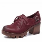 Plus size 34-40 new fashion lace up women pumps genuine leather thick high heels platform shoes woma