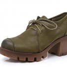 Plus size 34-43 new fashion lace up women pumps genuine leather thick high heels platform shoes woma