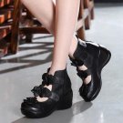 High Wedges Platform Pumps For Women Brand Genuine Leather High Heels Platform Round Toe Pumps Women