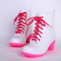 Women Rubber Rain Boots 11 Candy Colors High Heels Mid-Calf Rubber Rainboots Lace-Up Water Shoes