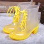 Women Rubber Rain Boots 11 Candy Colors High Heels Mid-Calf Rubber Rainboots Lace-Up Water Shoes