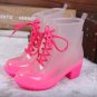 Women Rubber Rain Boots 11 Candy Colors High Heels Mid-Calf Rubber Rainboots Lace-Up Water Shoes