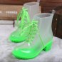 Women Rubber Rain Boots 11 Candy Colors High Heels Mid-Calf Rubber Rainboots Lace-Up Water Shoes