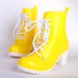 Women Rubber Rain Boots 11 Candy Colors High Heels Mid-Calf Rubber Rainboots Lace-Up Water Shoes