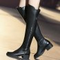 Fashion Spring And Autumn Cow Leather Platform Knee High Boots Zipper Med Square Heel Women Shoes Si