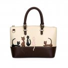 Cute Cat Pattern Leather Handbag Women Crossbody Messenger Bag Medium Shoulder Bags Lady Clutch Purs