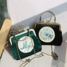 2017 New Arrival Vintage Bird Animal Print Lace Floral Clasp Chain Metal Frame Velvet Crossbody Wome