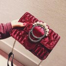 Fall Fashion New Handbags High quality Velvet Pearl Square bag 2017 European style Chain Shoulder ba