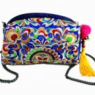 Vintage PU Leather Hmong Tribal Ethnic Thai Indian Boho shoulder bag messenger bag embroidery pom tr