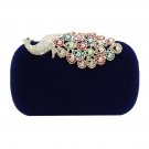 TEXU Women Rhinestone Peacock Velvet Party Clutch Evening Bags,blue